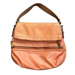 FOSSIL Explorer Fold Over Crossbody Leather Distressed Orange Bag Purse VINTAGE